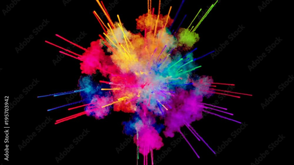 firework of paint, explosion of colorful powder isolated on black background. 3d animation as a colorful abstract background. Rainbow colors 1