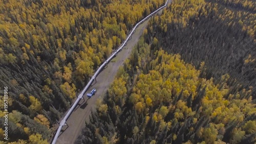 Aerial footage of the Alaska oil pipeline in the fall season, Dalton Highway