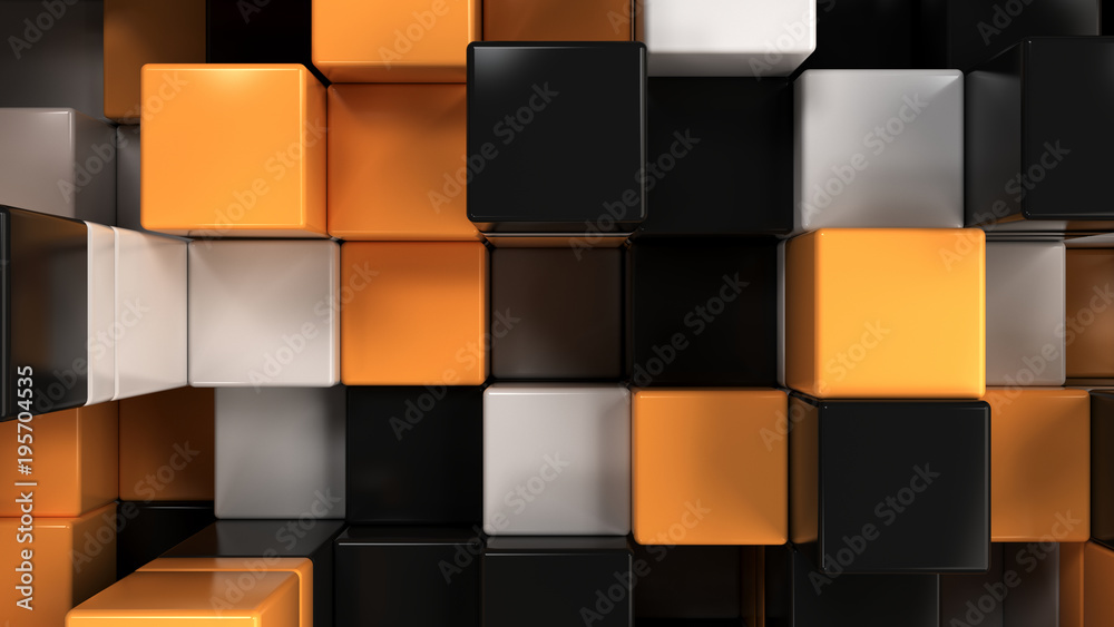 Wall of white, black and orange cubes