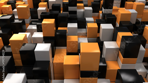 Wall of white  black and orange cubes