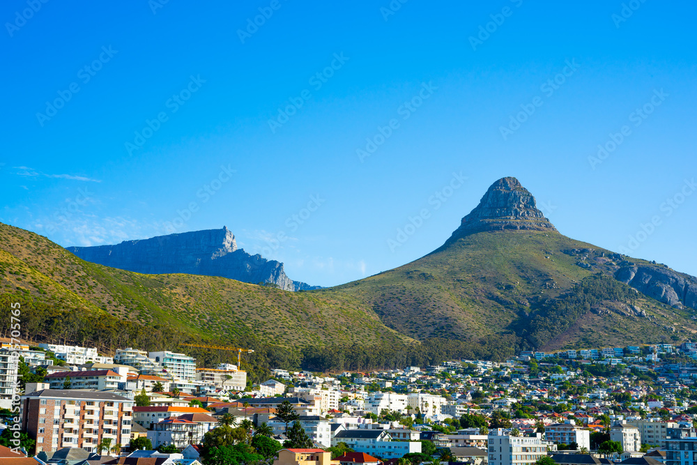 Sea point zone in cape town with lion head background