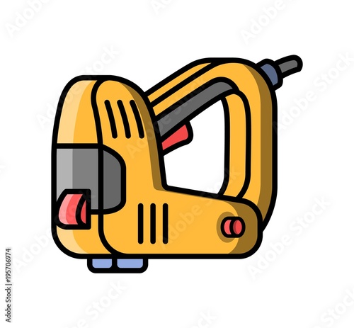 Stapler construction electric tool. Flat style icon of stapler. Vector illustration.