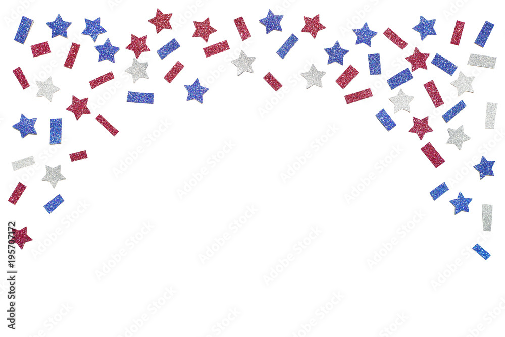 Blue red and white glitter star paper cut on white background - isolated Blue red and white glitter star paper cut on white background - isolated