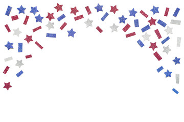 Blue red and white glitter star paper cut on white background - isolated
