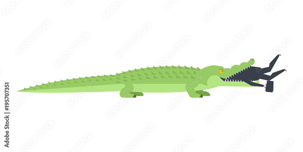 Crocodile eaten businessman. Alligator open mouth and Boss. office life  vector illustration. Stock Vector | Adobe Stock
