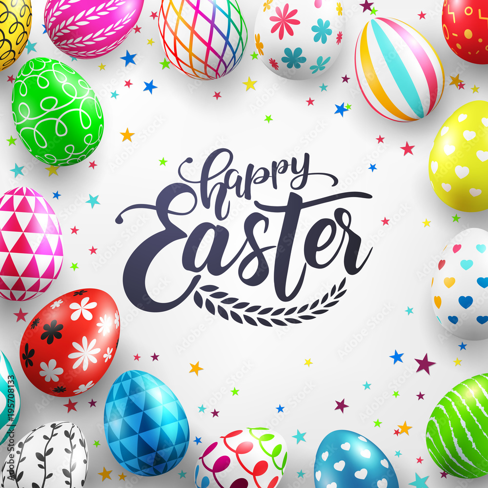 Obraz premium Happy Easter Day with Colorful Painted Easter Eggs.Vector illustration EPS10