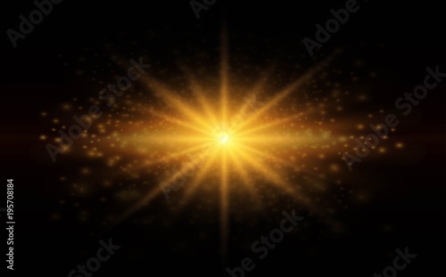 Fototapeta Naklejka Na Ścianę i Meble -  Golden Glow light effect. Star burst with sparkles. Vector illustration