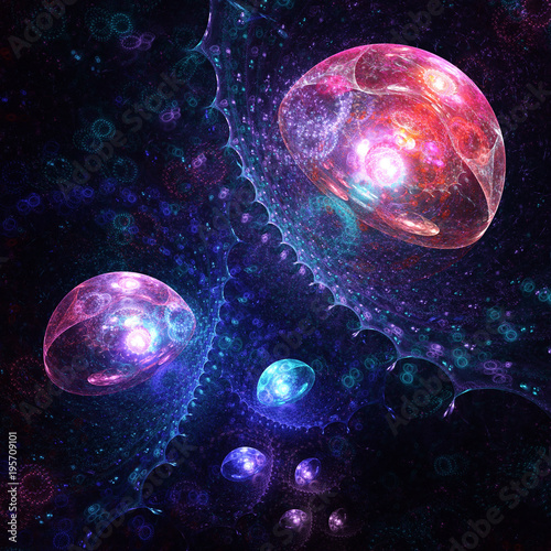 Quadro em tela Abstract luminescent sea creatures rising from the depths