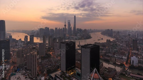 Timelapse of Shanghai skyline and cityscape in night to day
