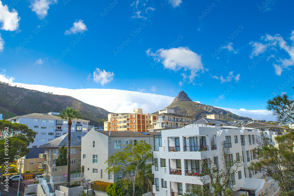 Mass of cloud cover mountain behind lion head, Cape Town , South Africa