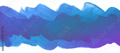 Blue watercolor stripe with uneven edges hand drawn paper texture isolated square shape stain on white background for text design, banner. Abstract water color brush line line splash element