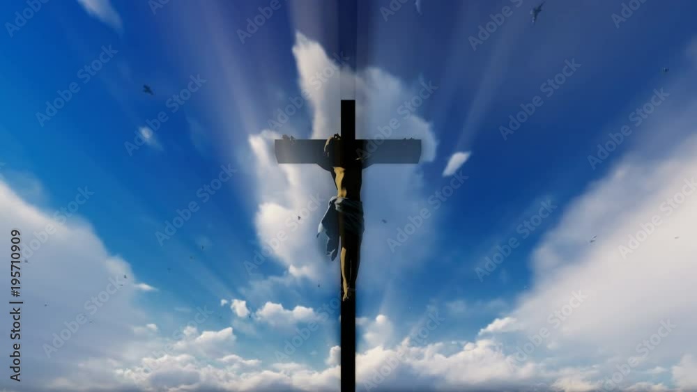 Jesus cross against blue timelapse sky, 4K