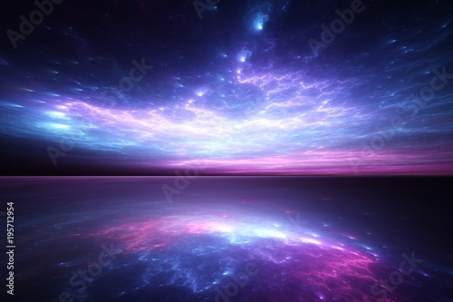 Surreal sky reflected on an alien sea