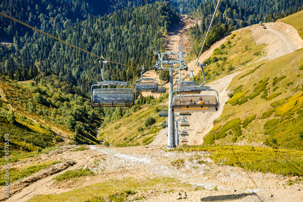 Picture of funicular at foot of mountains