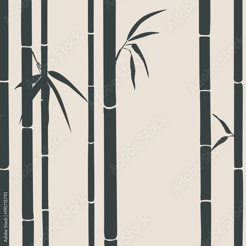 Bamboo background. Oriental theme. Horizontal bamboo shoots on a beige background. Vector illustration.