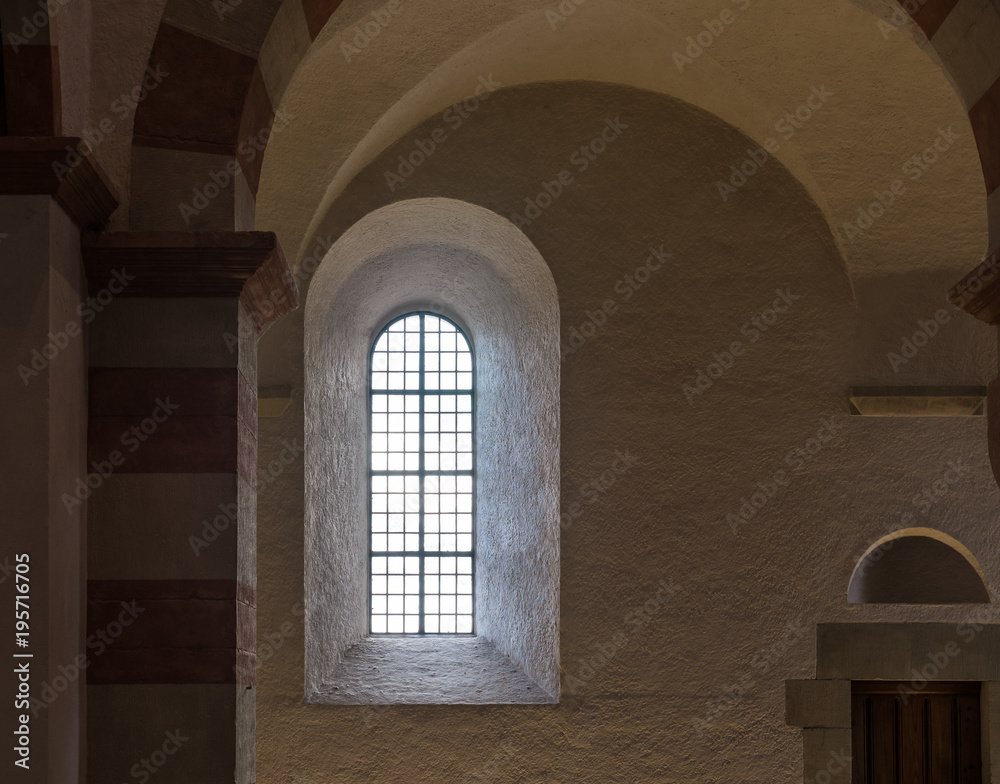 Fototapeta premium The old and ancient window in dark room