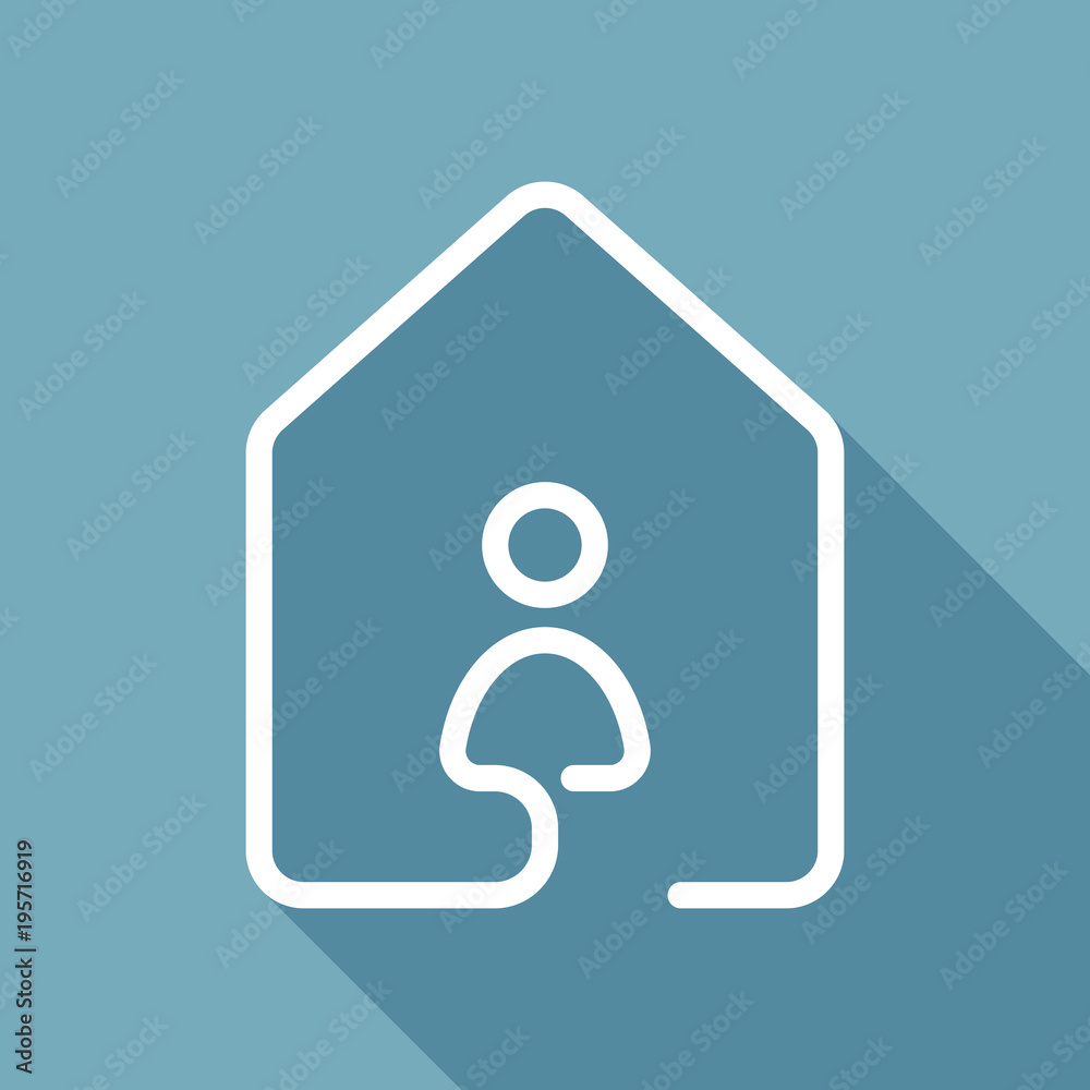 house with people icon. line style. White flat icon with long shadow on background