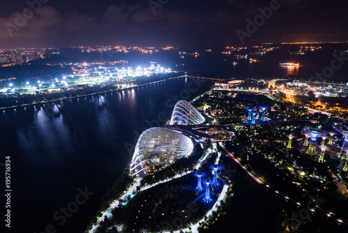 Bird view of Gardens by the Bay at night