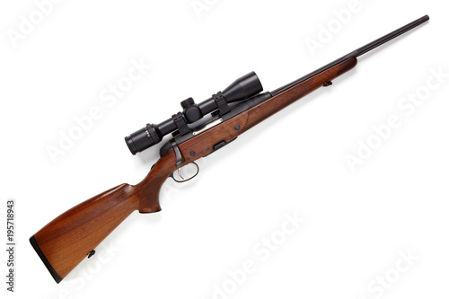 Fotografiet Hunting rifle isolated on white background.