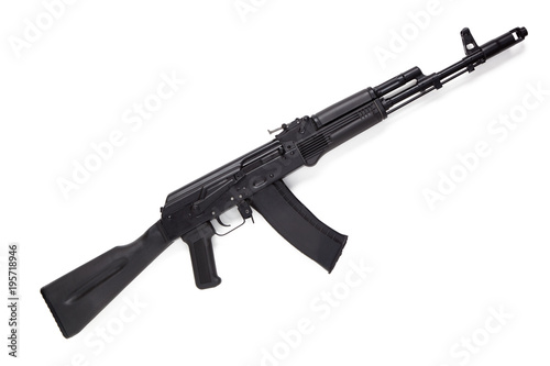 Modern assault Kalashnikov rifle on white background.