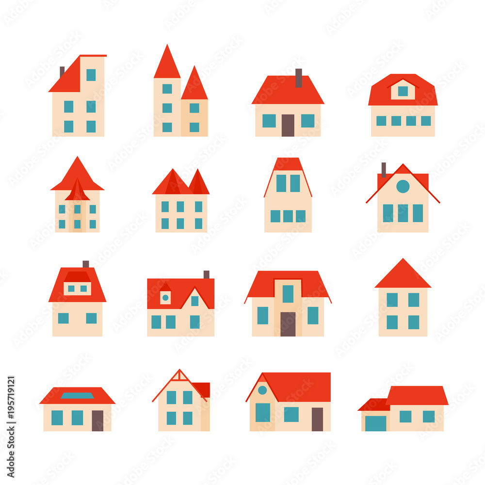 Set of simple houses with orange roof.