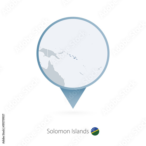 Map pin with detailed map of Solomon Islands and neighboring countries.