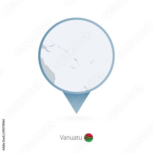 Map pin with detailed map of Vanuatu and neighboring countries.