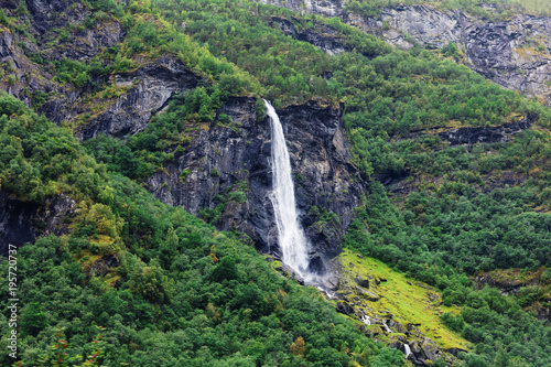 view of beautiful waterfall in Norway