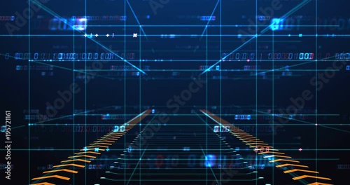 digital grid and number in virtual space ,represent data connections and global network concept,4k seamless loop.
