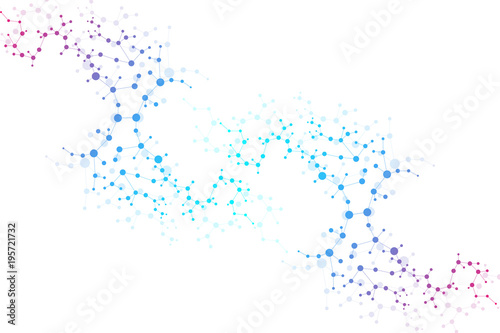 Structure molecule and communication. Dna, atom, neurons. Scientific concept for your design. Connected lines with dots. Medical, technology, chemistry, science background. illustration. © pro500