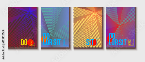 Neon Halftone Covers Set. Trendy Blend Lines Corporate Identity. Futuristic Posters, Geometric Business Backgrounds. Halftone Minimal Presentation Covers. Neon Colored Iridescent Print Design.