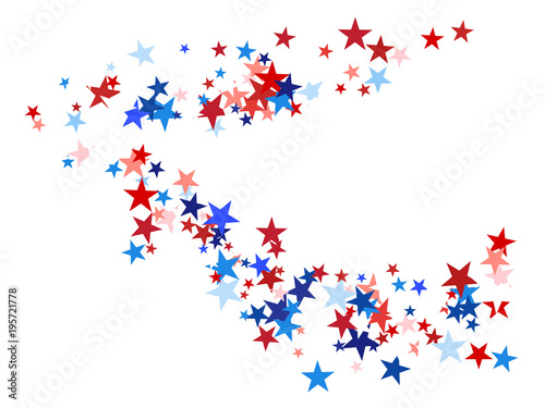 American Patriotic Deign, Vector Blue, Red, White Stars Confetti. Labor, Independence, Memorial Day, 4th of July Election Frame. American Patriotic Design, UK, Australia Freedom Falling Stars Texture.