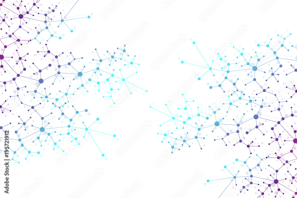 Geometric graphic background molecule and communication. Big data complex with compounds. Lines plexus, minimal array. Digital data visualization. Scientific cybernetic illustration.