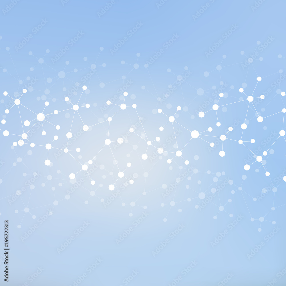 Structure molecule and communication. Dna, atom, neurons. Scientific concept for your design. Connected lines with dots. Medical, technology, chemistry, science background. illustration.