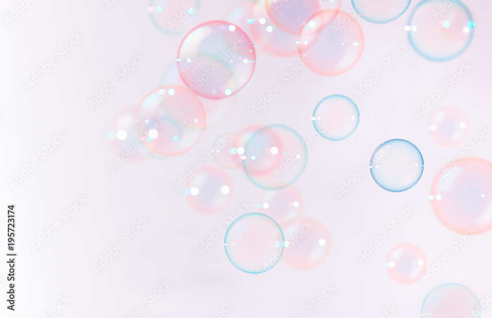 Abstract, Beautiful pink soap bubbles floating background.