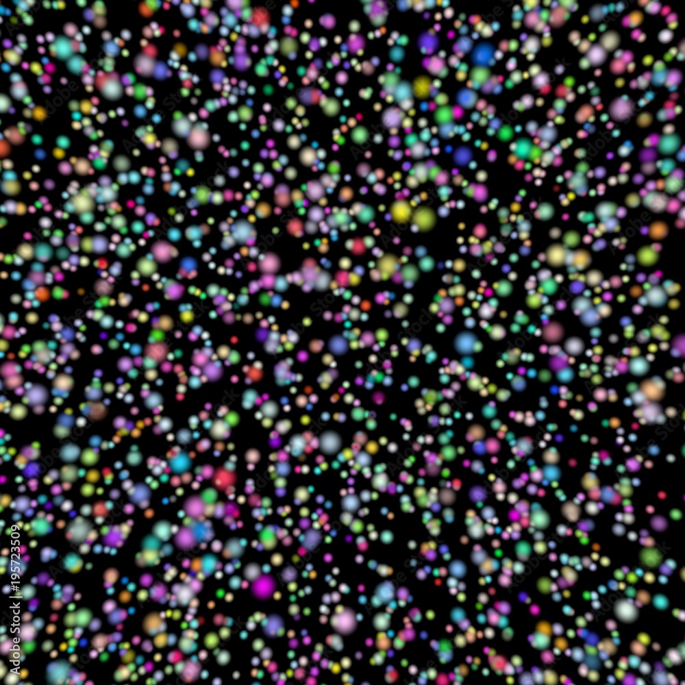 Abstract seamless texture of multicolored dots on a black background