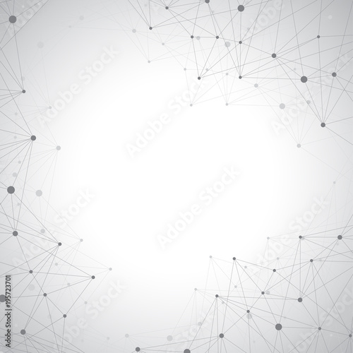 Geometric graphic background molecule and communication. Big data complex with compounds. Lines plexus, minimal array. Digital data visualization. Scientific cybernetic illustration. © BAIVECTOR