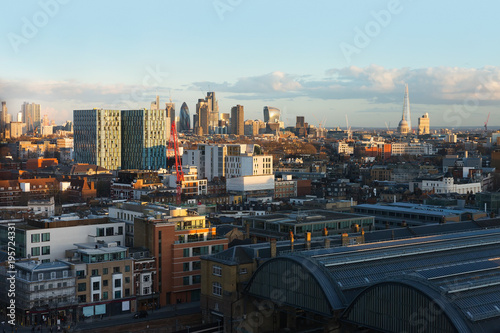 Canvas Print High Viewpoint of the City of London from King's Cross on a clear sunny evening