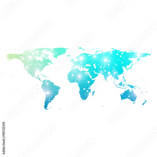Political World Map with global technology networking concept. Digital data visualization. Lines plexus. Big Data background communication. Scientific illustration.