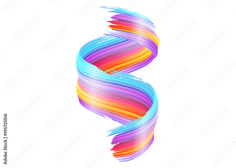 Vector 3D Paint Curl. Abstract Spiral Brush Stroke. Flowing Ribbon Shape. Digital Liquid Ink