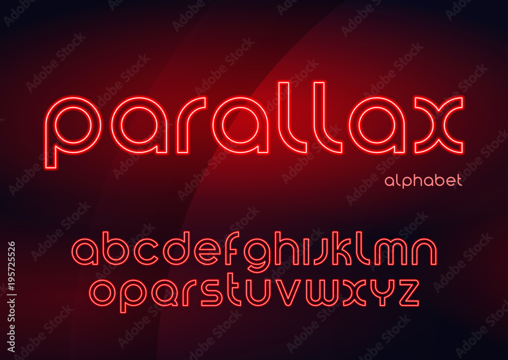 Parallax vector linear neon typefaces, alphabet, letters, font, 