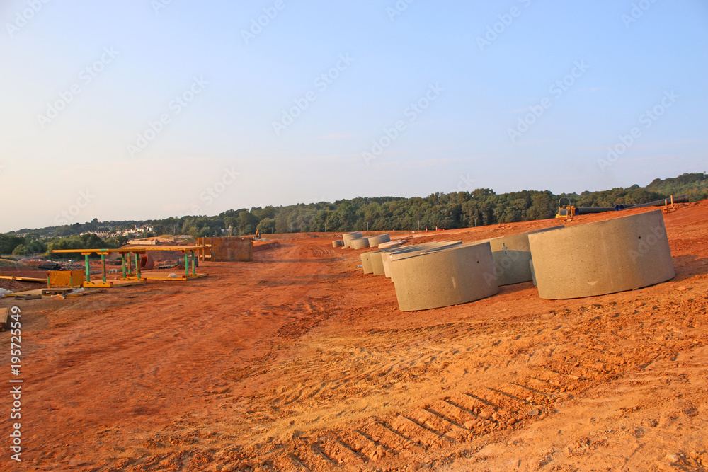 Naklejka premium Pipes on a road construction site