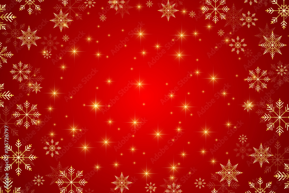 Christmas and Happy New Years background with golden snowflakes, illustration.
