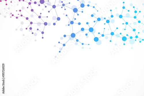 Structure molecule and communication. Dna, atom, neurons. Scientific concept for your design. Connected lines with dots. Medical, technology, chemistry, science background. illustration. © pro500