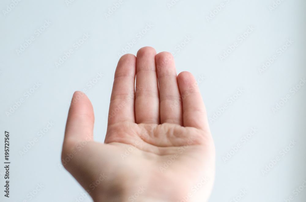 Hand begging person on white background Hand begging person on white background