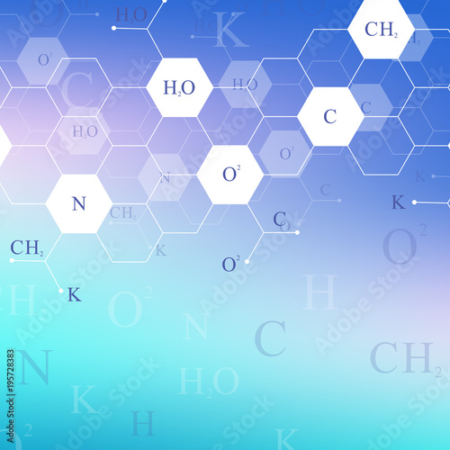 Scientific hexagonal chemistry pattern. Structure molecule DNA research as concept. Science and technology background communication. Medical scientific backdrop for your design, Illustration.