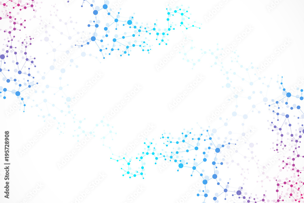 Structure molecule and communication. Dna, atom, neurons. Scientific concept for your design. Connected lines with dots. Medical, technology, chemistry, science background. illustration.
