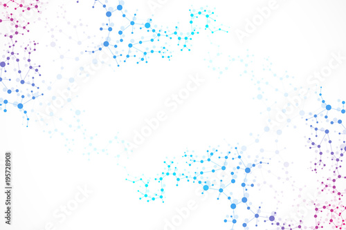 Structure molecule and communication. Dna, atom, neurons. Scientific concept for your design. Connected lines with dots. Medical, technology, chemistry, science background. illustration.