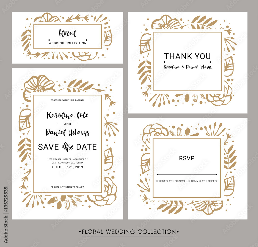 Save the Date. Wedding invitation calligraphy floral cards with catchwords. Modern lettering. Hand drawn design elements. Vector illustration. Save the Date. Wedding invitation calligraphy floral cards with catchwords. Modern lettering. Hand drawn design elements. Vector illustration.
