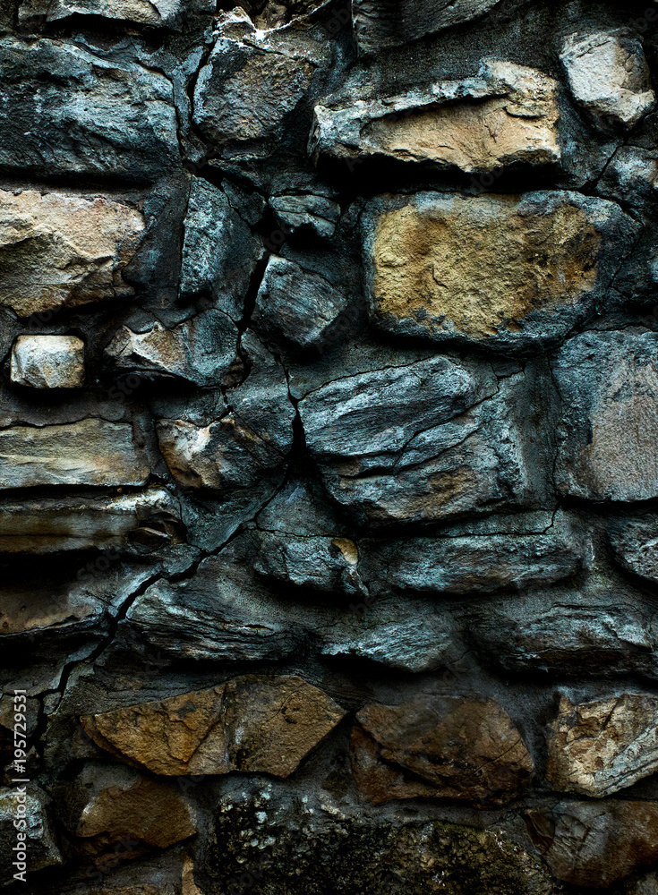 Old monastery wall made of big rocks vertical 3d texture, background